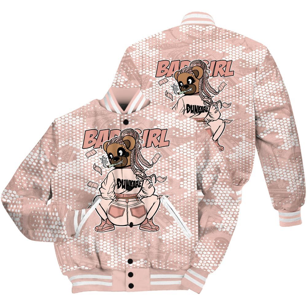 Varsity Jacket To Match Low Legend Pink 11s Shirt - Rebellious Girl Bear Banknotes Art All Over Print