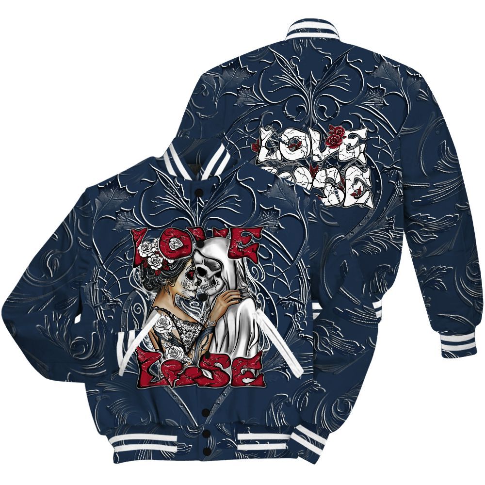Varsity Jacket To Match White Midnight Navy 6s Shirt - Loves Lose Gothic All Over Print