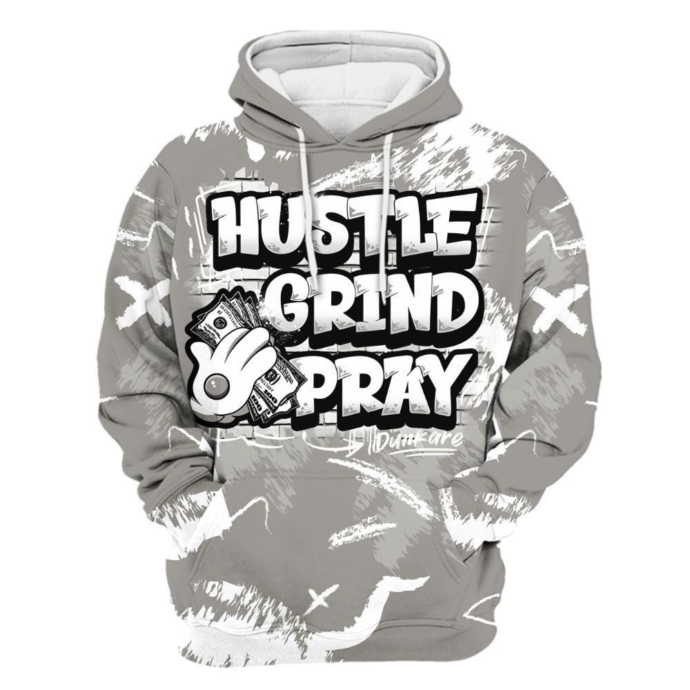 Hoodie To Match Cool Grey 9s - Hustle Grind Pray Retro All Over Print