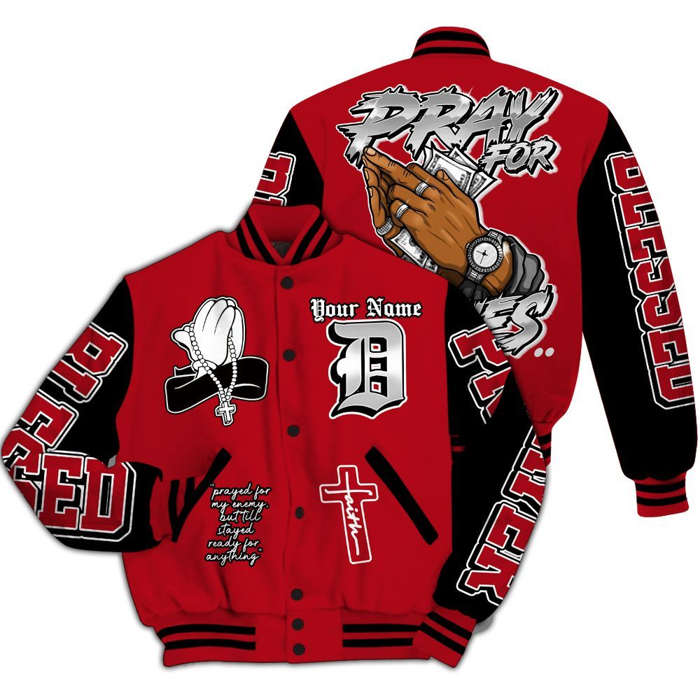 Varsity Jacket To Match Bred Velvet 11s - Prayed For Enemies Graphic Custom Name All Over Print