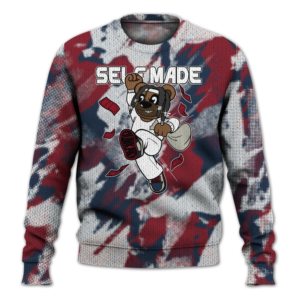 Knitted Sweater To Match Navy Blue 2024 6s - Autonomous Bear Abstract Halftone