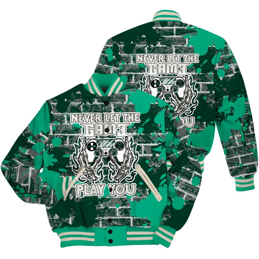 Varsity Jacket To Match Oxidized Green 4s Shirt - PlayGame Skull Brick All Over Print
