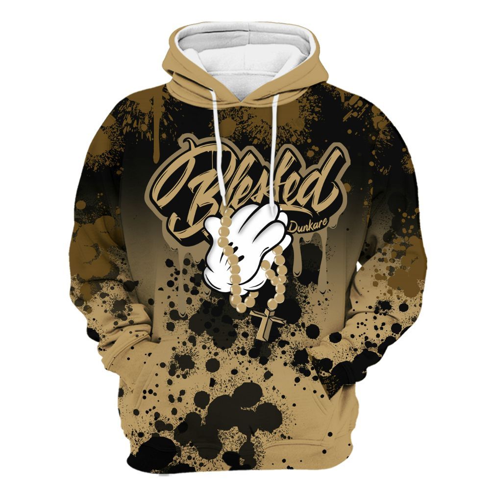 Hoodie To Match High OG Black Metallic Gold 1s - God Blessed Ink Drip All Over Print