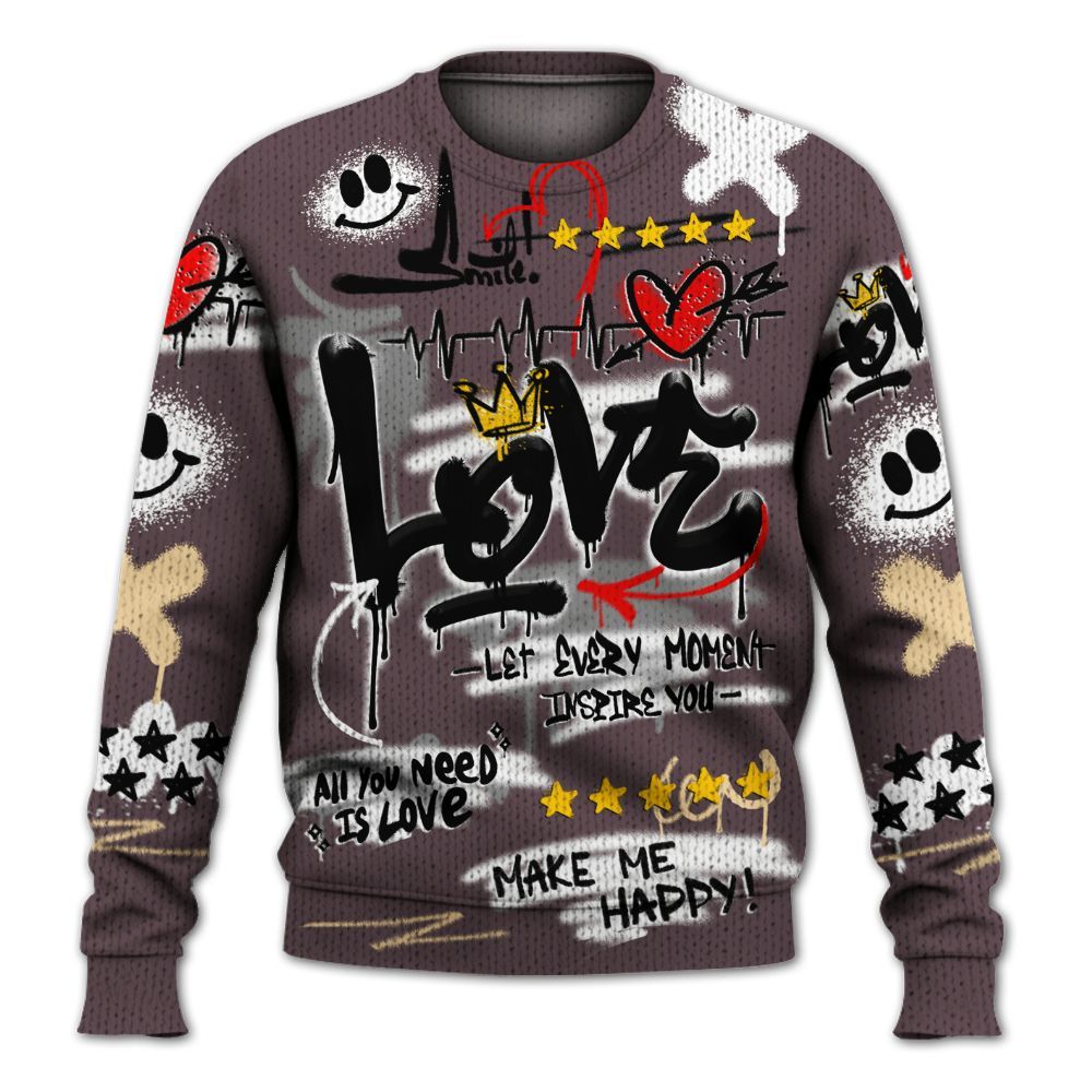 Knitted Sweater To Match AMM Black 3s - Happy Love Beats Graffiti Streetwear