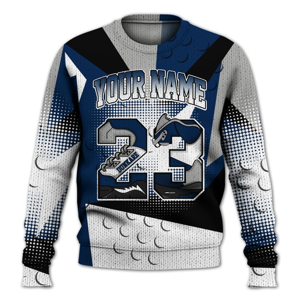 Knitted Sweater To Match SB White Navy 4s - Poly Custom Name Number 23 5s