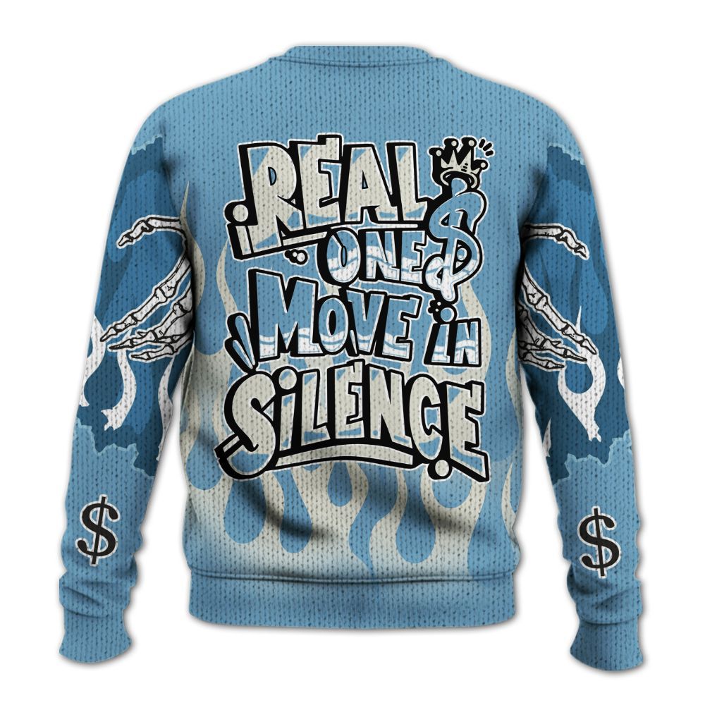 Knitted Sweater To Match High OG UNC Reimagined 1s - Ones Move In Silence Graphic Trapped