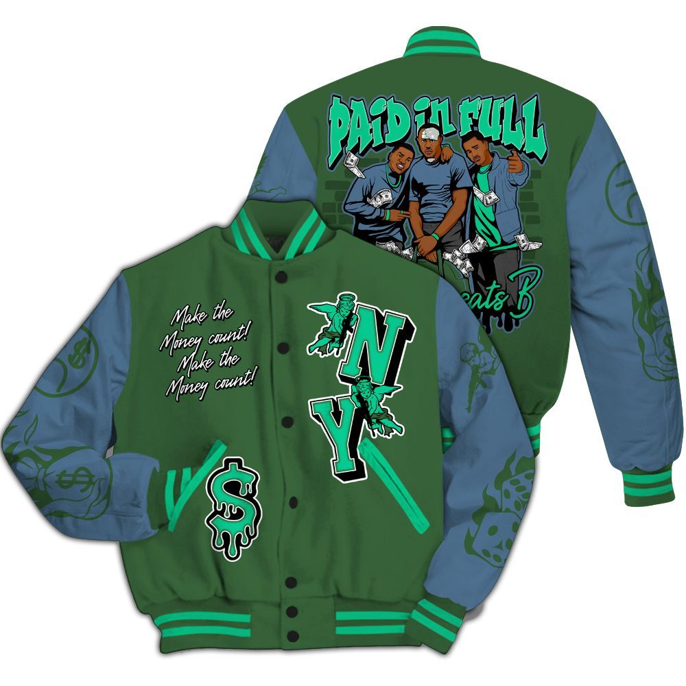 Varsity Jacket To Match Foamposite Pro Pine Green 2025 - Paid In Full Money Graphic Varsity Jacket All Over Print