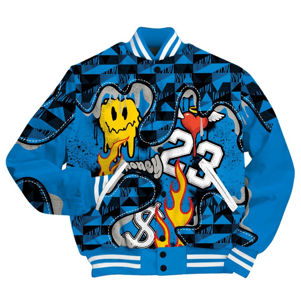 Varsity Jacket To Match Industrial Blue 4s - 23 Smile Burning Heart Military Blue 4s All Over Print