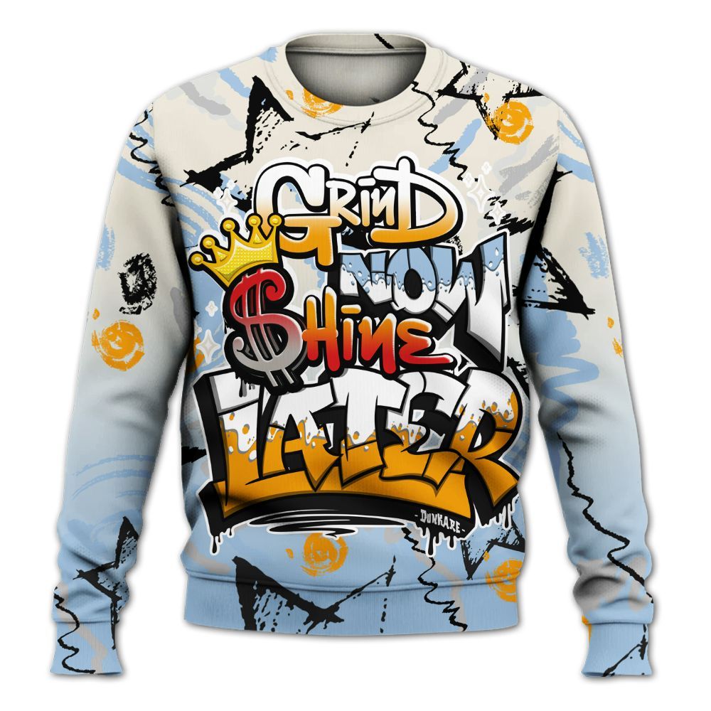 Sweatshirt To Match Retro High OG Pale Ivory Psychic Blue 1s - Grind Shine Later Drip All Over Print