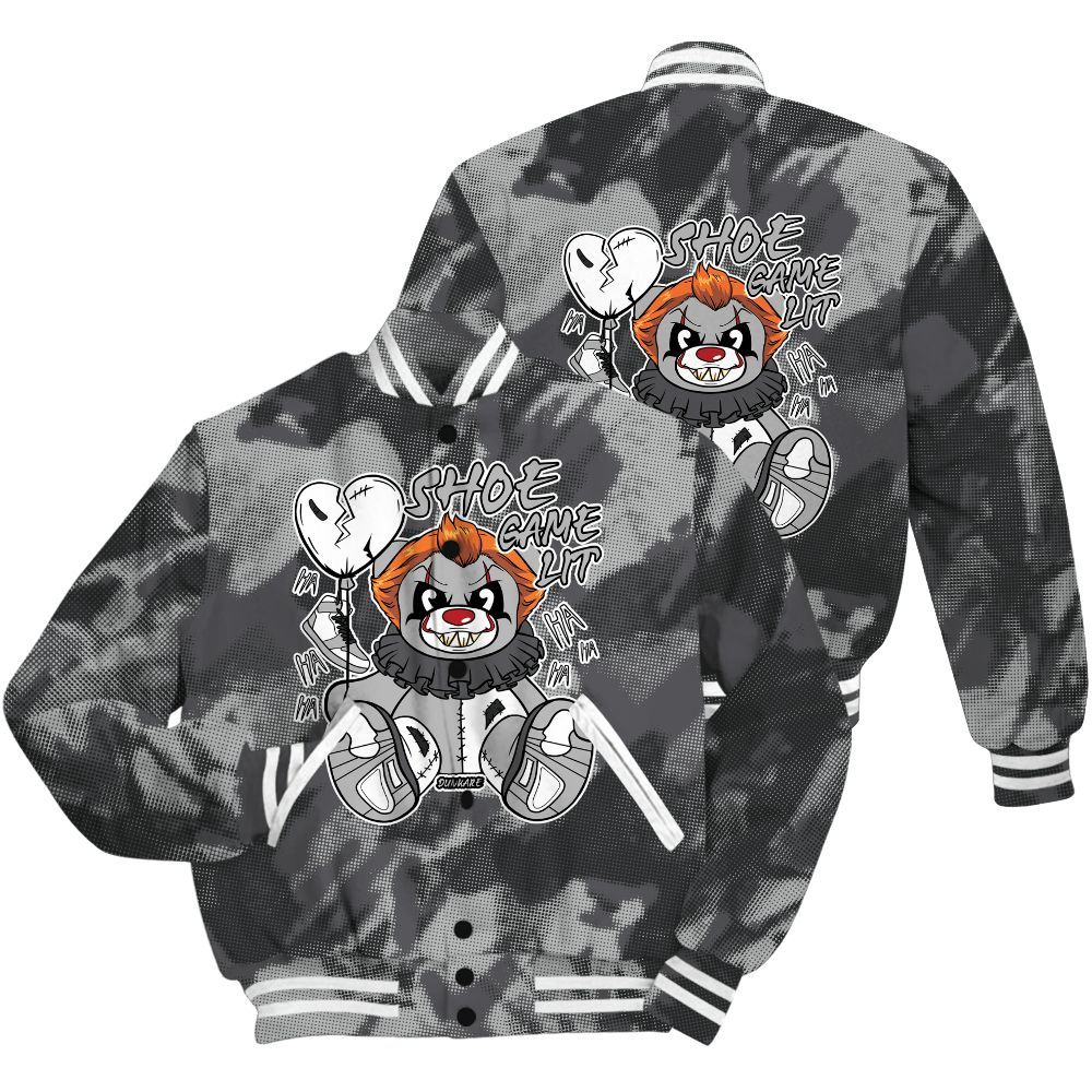 Varsity Jacket To Match White Thunder 4s Shirt - Shoe Game Bear Abstract Halftone All Over Print