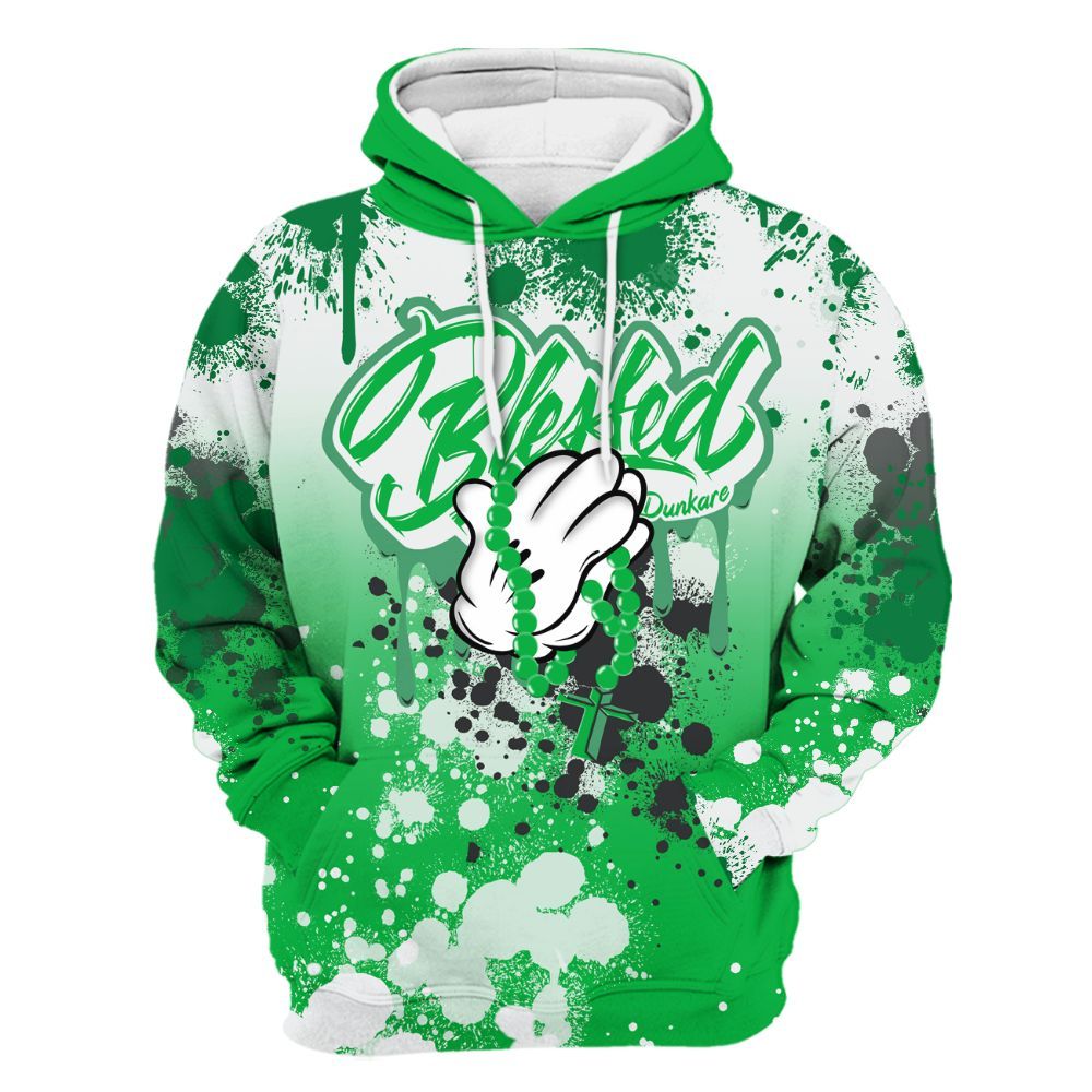 Hoodie To Match Lucky Green 5s - God Blessed Ink Drip All Over Print