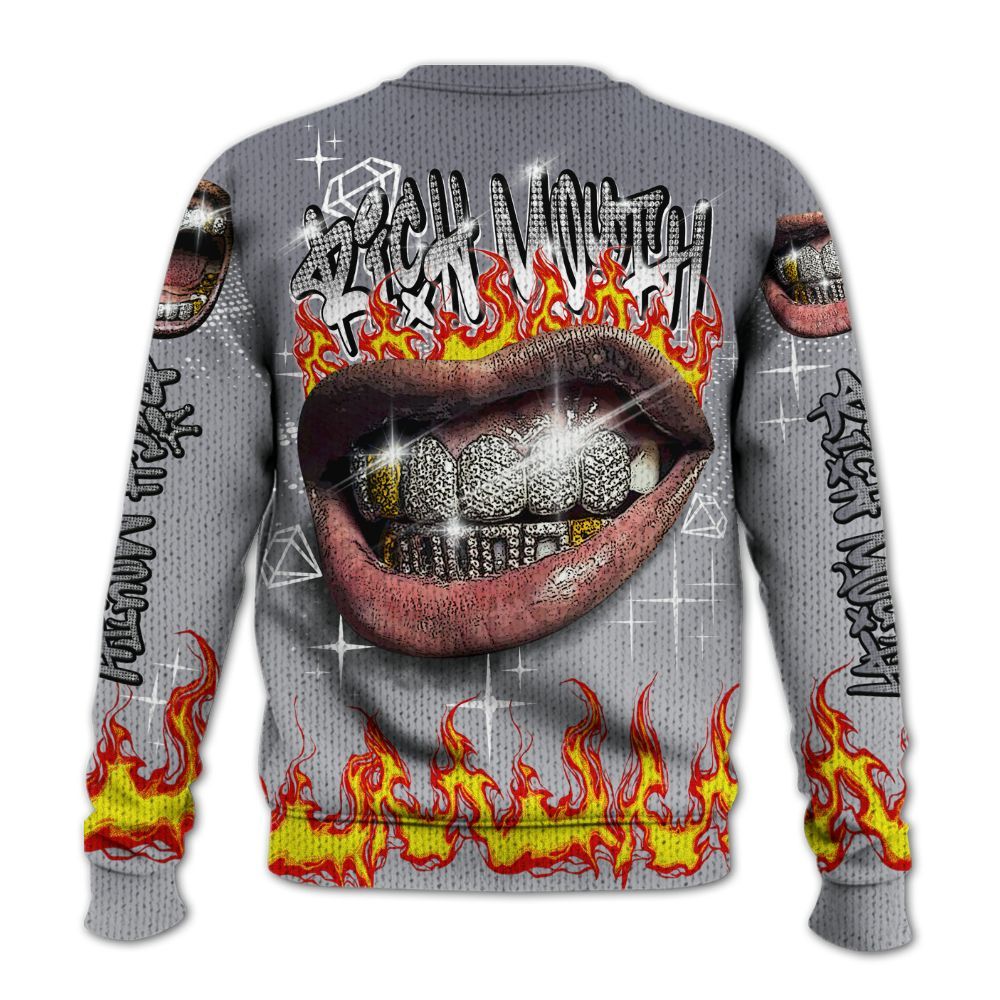 Knitted Sweater To Match Low Cement Grey 11s - Rich Mouth Fire Rap Retro 90s