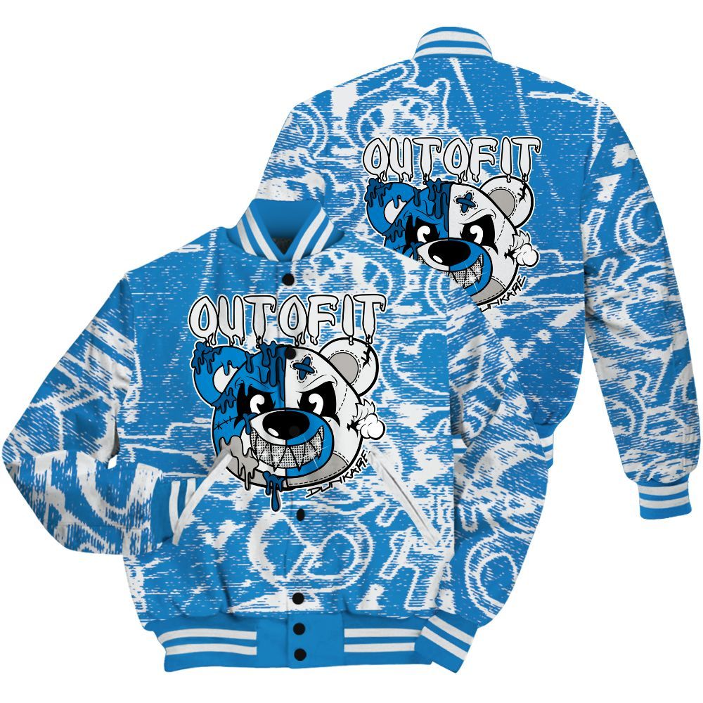 Varsity Jacket To Match Industrial Blue 4s Shirt - Out Of It Bear Avant-Garde All Over Print
