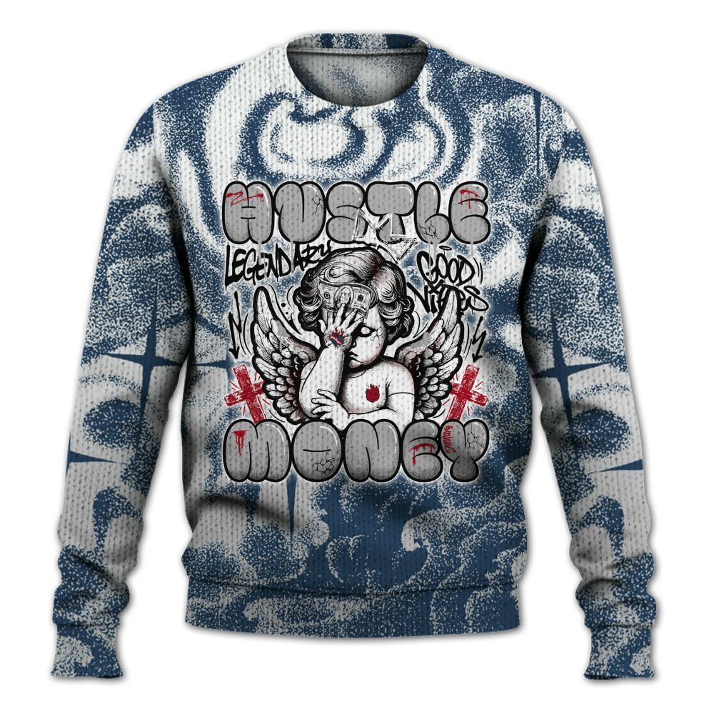 Sweater To Match Retro French Blue 2025 12s - Angel Hustle Money Graphic