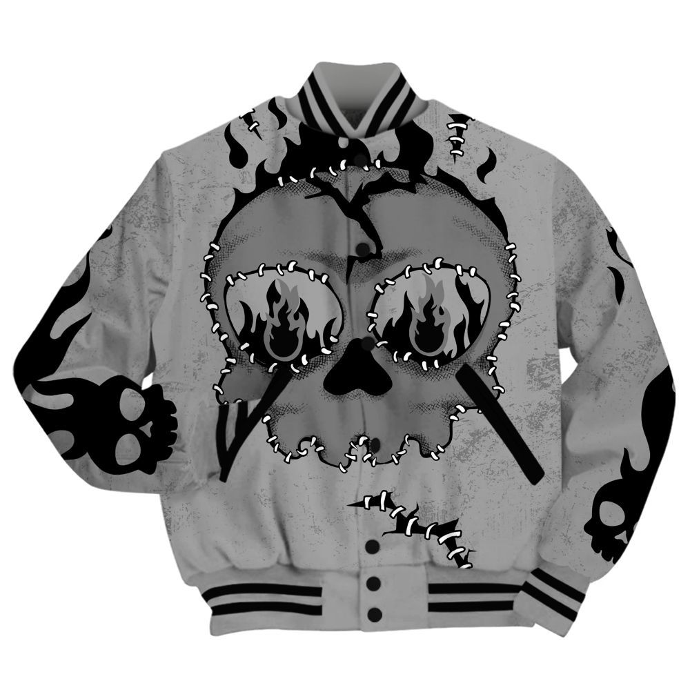 Varsity Jacket To Match Black Wolf Grey 12s Shirt, Cracked Skull Stitches All Over Print