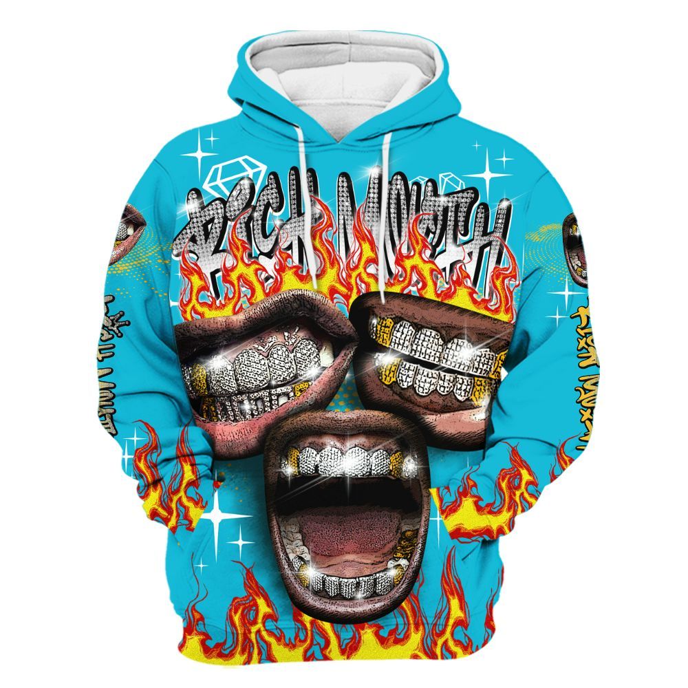 Hoodie To Match Retro Aqua 5s - Rich Mouth Fire Rap Retro 90s All Over Print