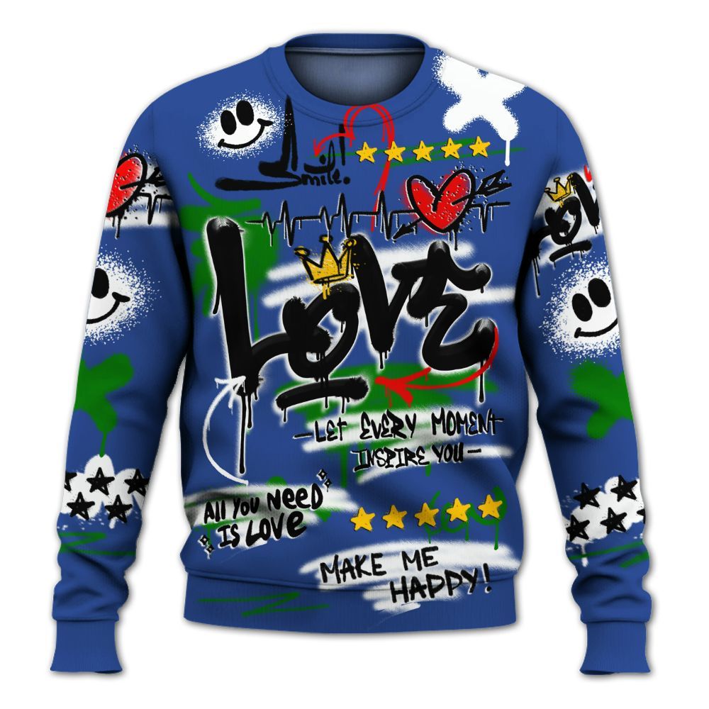 Sweatshirt To Match Retro Hyper Royal 13s - Happy Love Beats Graffiti Streetwear All Over Print
