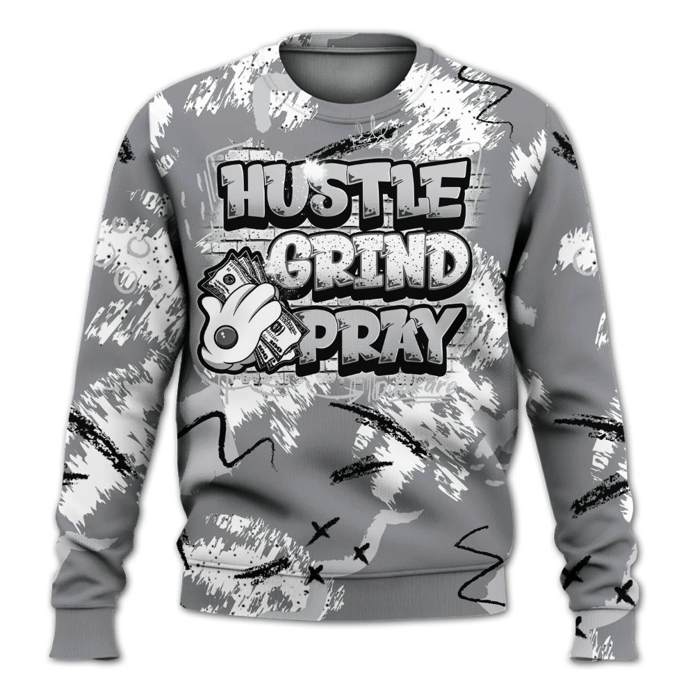 Sweatshirt To Match Retro Wolf Grey 5s - Hustle Grind Pray Graphic Street Style All Over Print