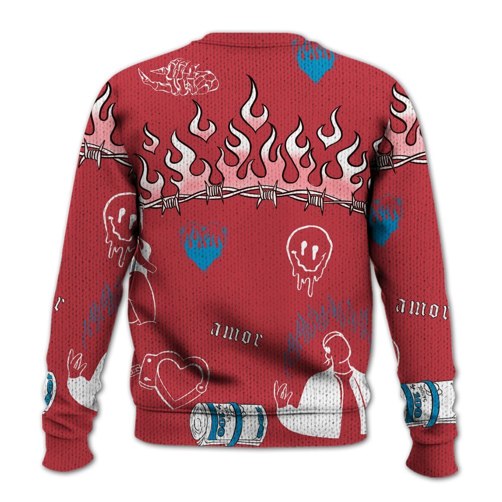 Knitted Sweater To Match High OG University Red Dark Powder Blue 1s - Snake Trust No One