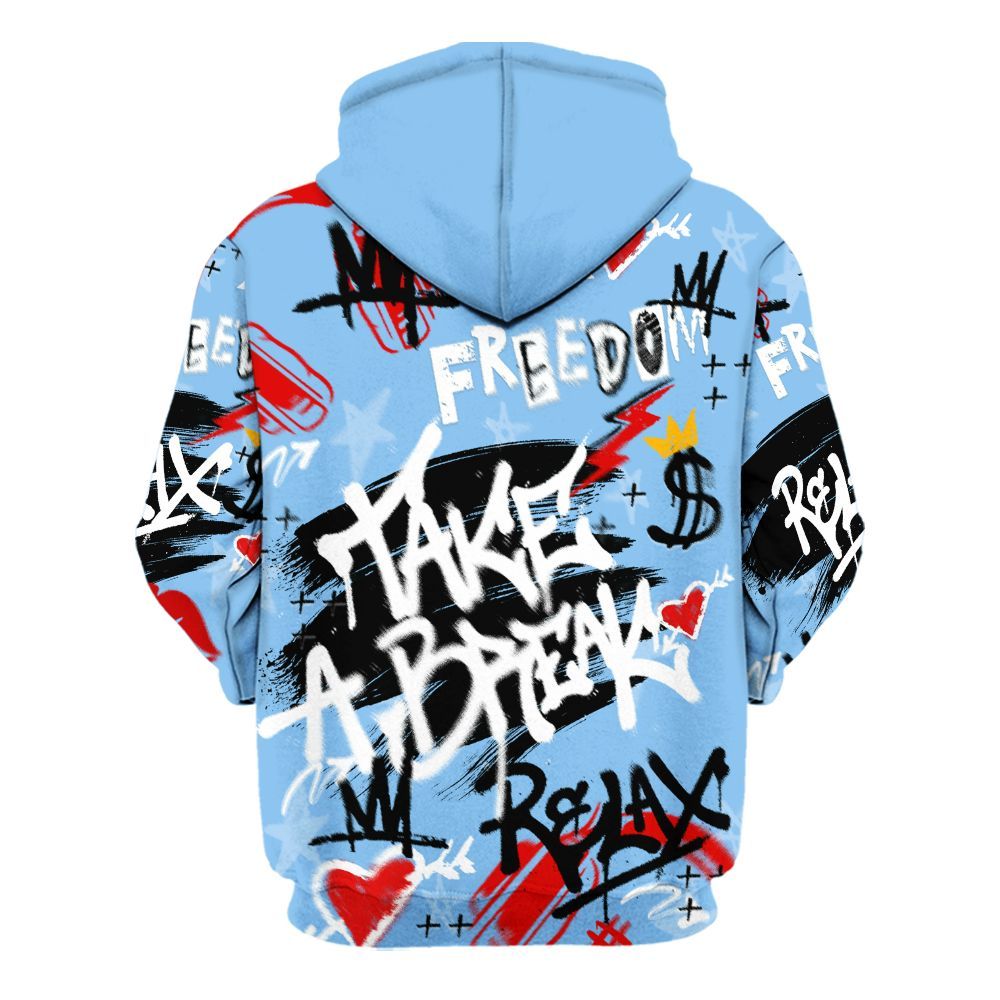 Hoodie To Match University Blue 5s - Take Break Freedom Graffiti Streetwear All Over Print
