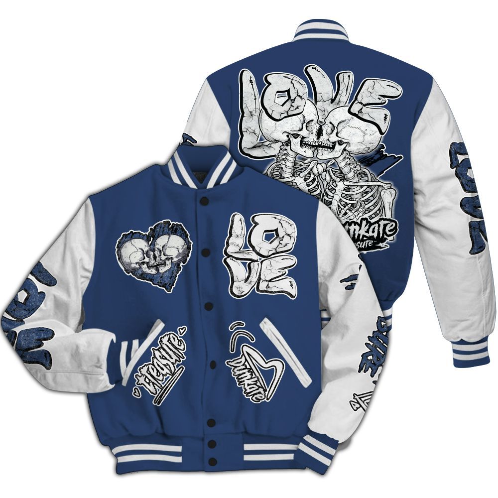 Varsity Jacket To Match Low 85 Metallic Blue 1s - Skull Bear All Over Print