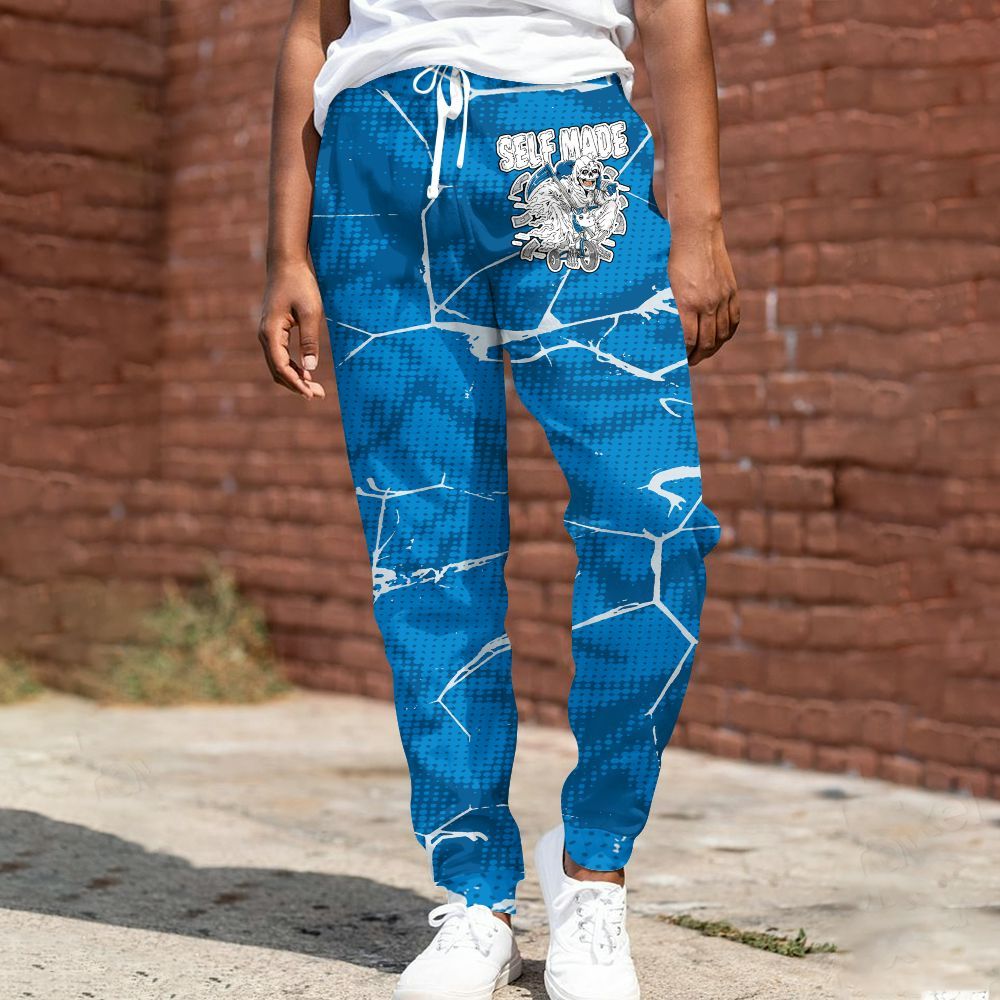 Sweatpant To Match Military Blue 4s - Self Made Skeleton Crack All Over Print
