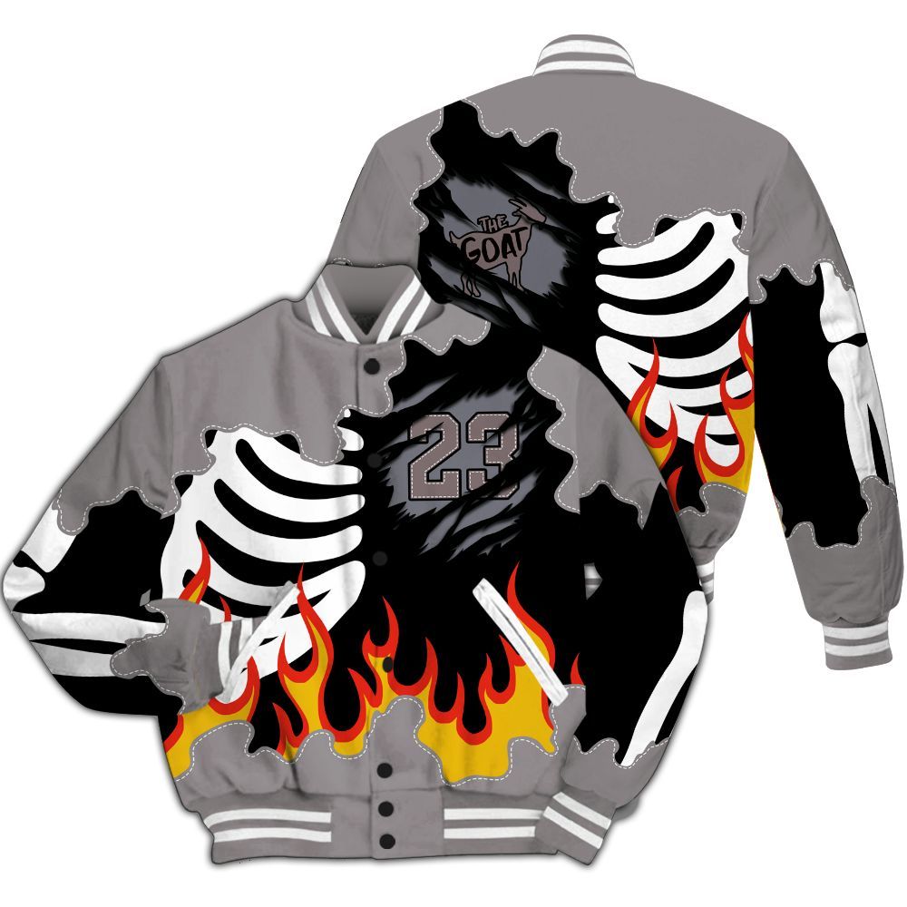 Varsity Jacket To Match Cool Grey 11s - Burning Skeleton 23 G.O.A.T All Over Print