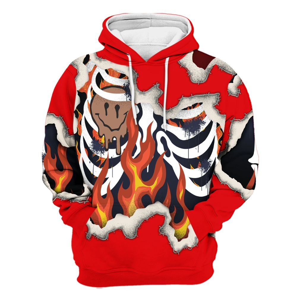 Hoodie To Match Low OG Howard University 1s - Skeleton On Fire Skrrt All Over Print