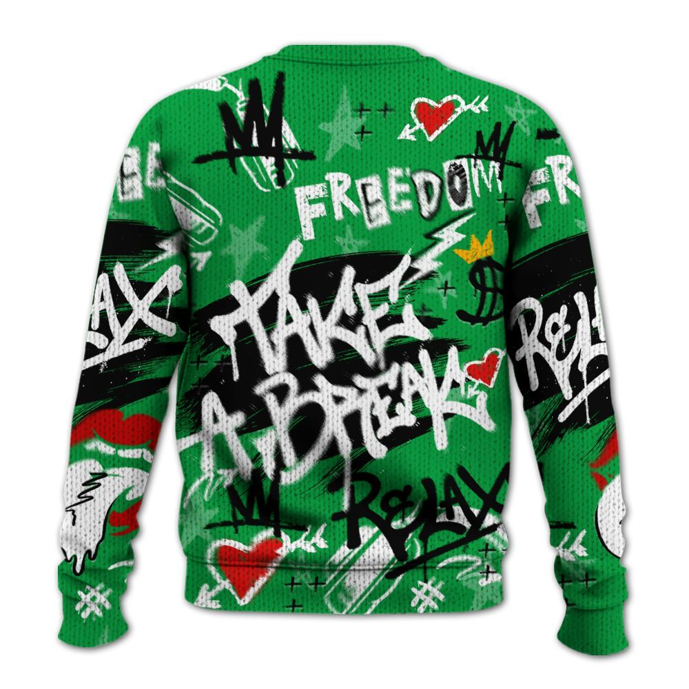 Knitted Sweater To Match Low Lucky Green 1s - Take Break Freedom Graffiti Streetwear