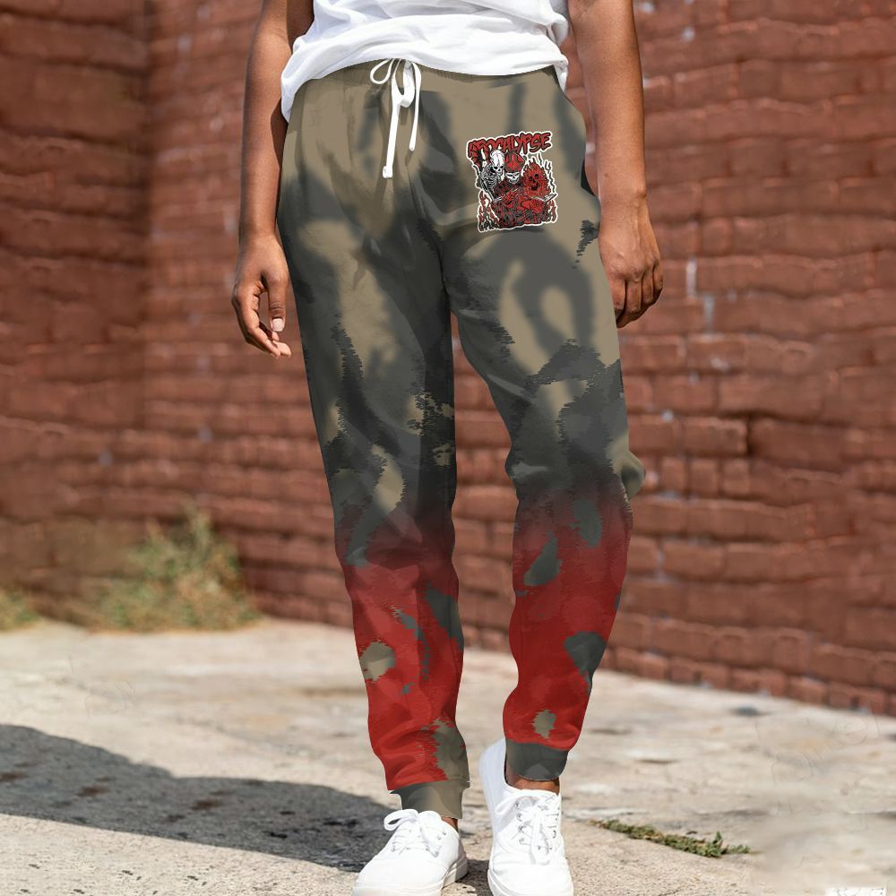Sweatpant To Match Olive 9s - Apocalypse Skeleton Burn All Over Print