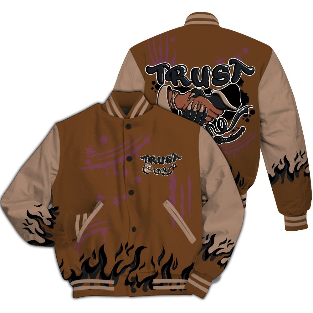 Varsity Jacket To Match Archaeo Brown 3s - Graphic Trust No One All Over Print