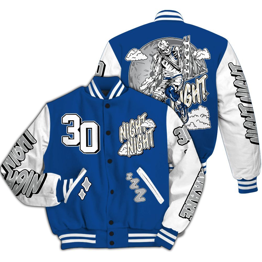 Varsity Jacket To Match Air Ship Royal Blue - Seeya Skeleton All Over Print