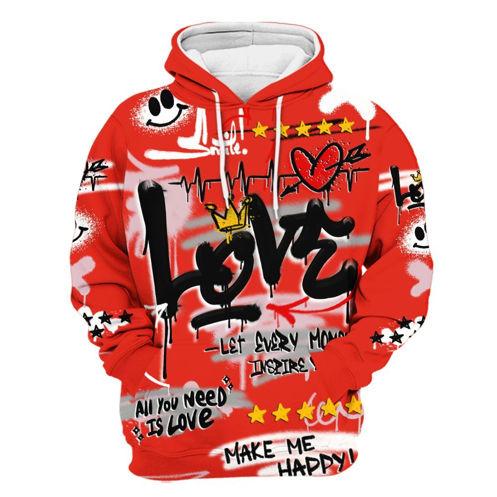 Hoodie To Match Air Force 1 Low GS Valentine's Day - Happy Love Beats Graffiti Streetwear All Over Print