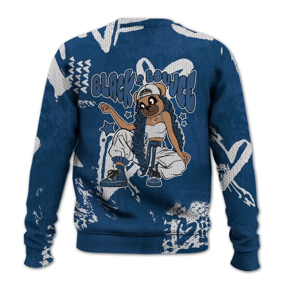 Knitted Sweater To Match High OG Midnight Navy 1s - Boujee Girls Bear Heart Grunge