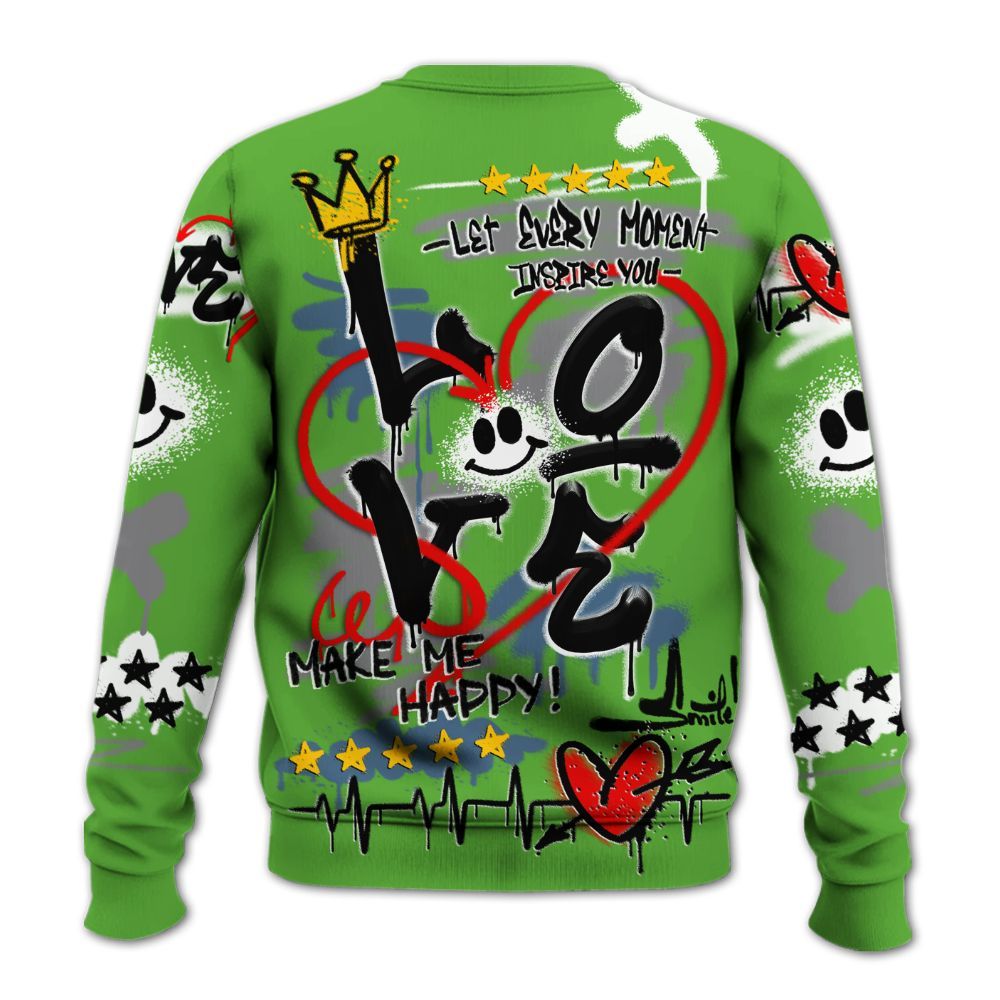 Sweatshirt To Match Retro Green Bean 5s - Happy Love Beats Graffiti Streetwear All Over Print