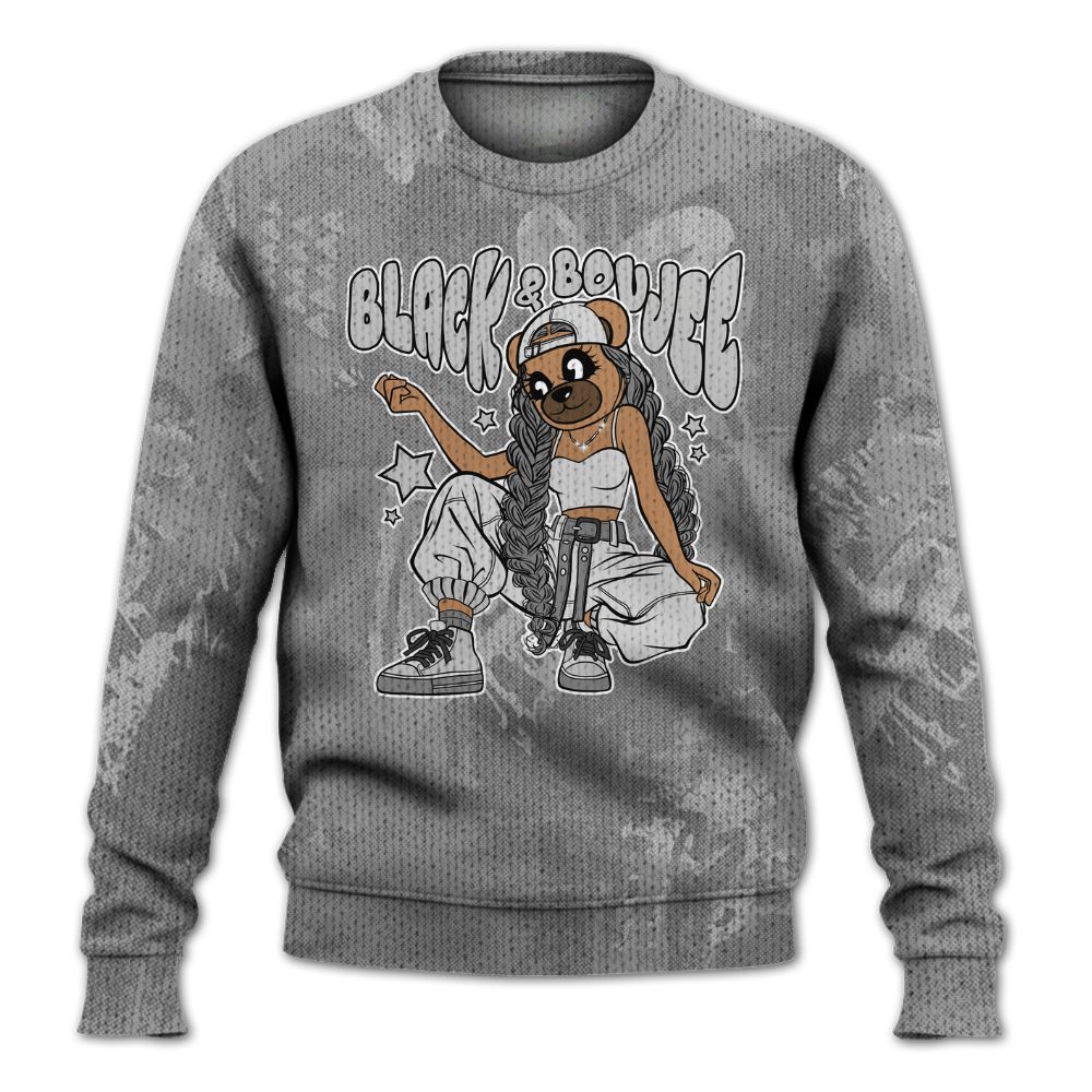 Knitted Sweater To Match Black Wolf Grey 12s - Boujee Girls Bear Heart Grunge