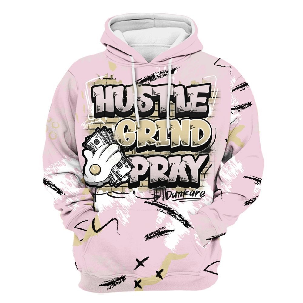 Hoodie To Match Denim Iced Carmine 4s - Hustle Grind Pray Graphic Street Style All Over Print