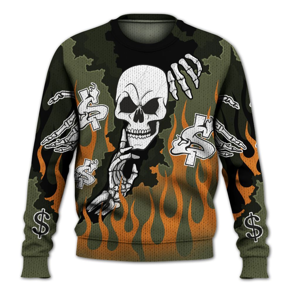 Knitted Sweater To Match Olive 5s - Ones Move In Silence Graphic Trapped