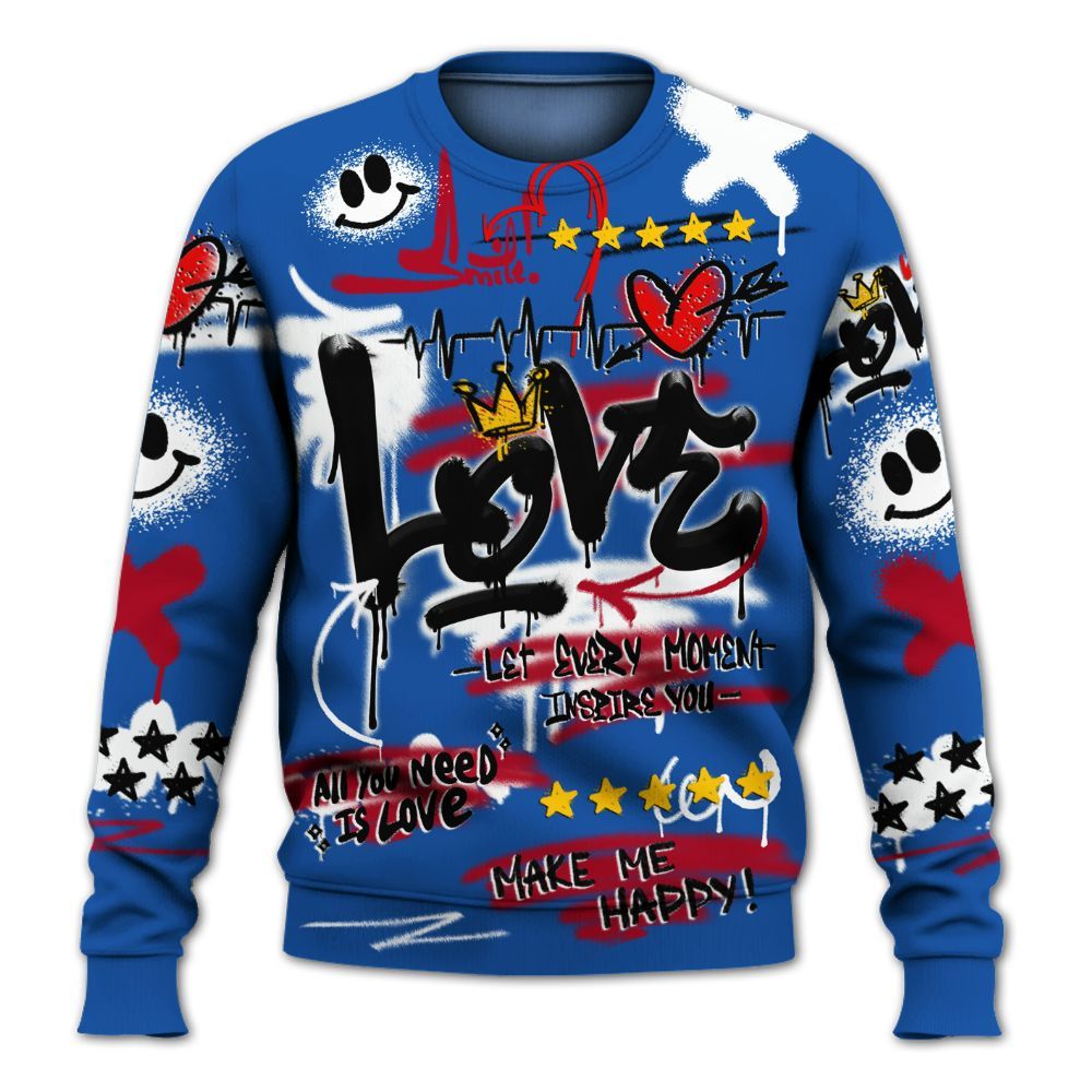 Sweatshirt To Match Air Griffey Max Black Red Navy Blue 1s - Happy Love Beats Graffiti Streetwear All Over Print