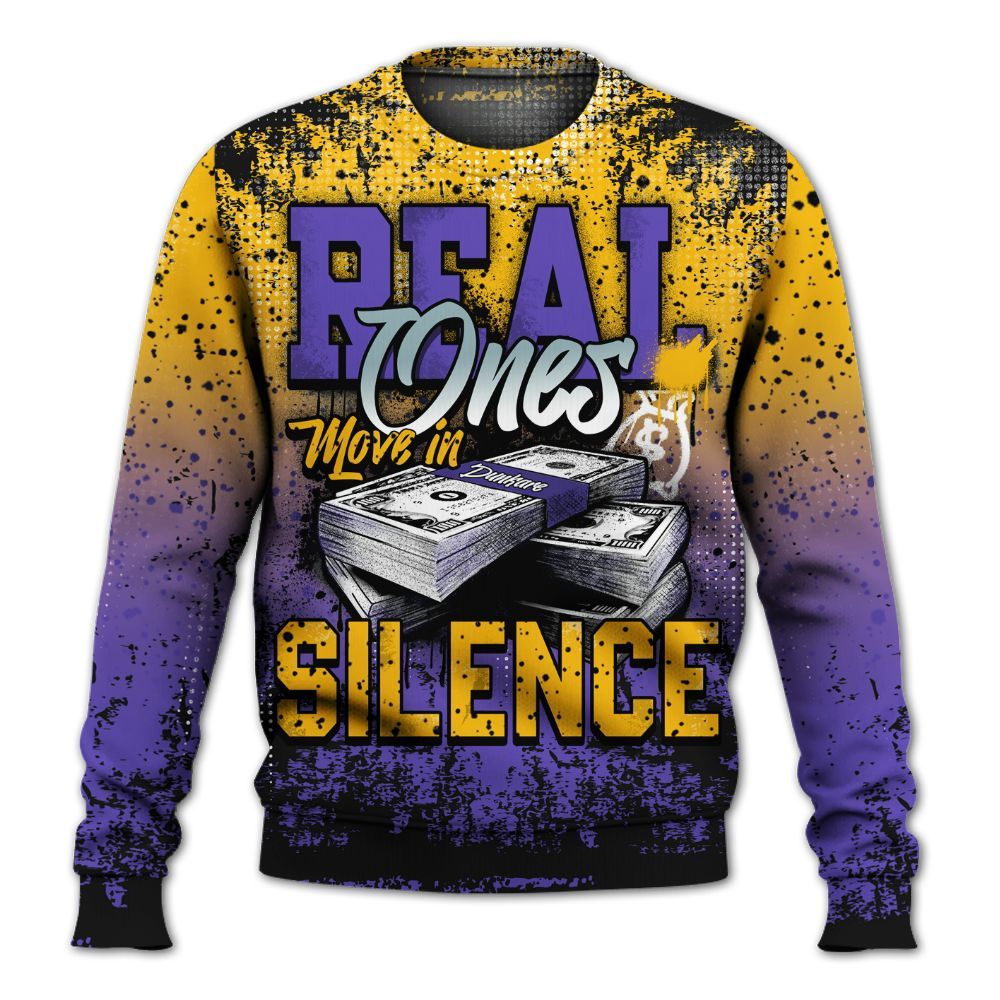 Sweatshirt To Match Imperial Purple 4s - Move In Silence Money Street Retro All Over Print
