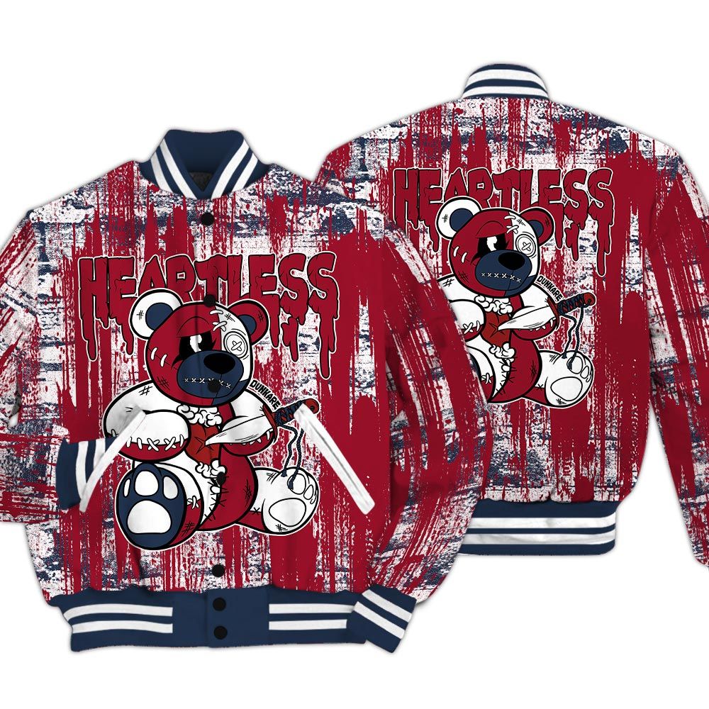 Varsity Jacket To Match Navy Blue 2024 6s - Heartless Bear Glitch Art Varsity Jacket Unisex