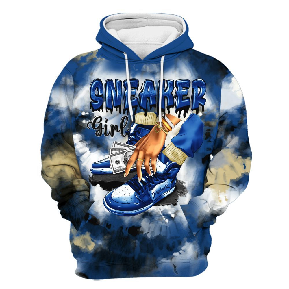 Hoodie To Match Air Ship Royal Blue - SNEAKER Girl Money Drip Tie Dye All Over Print