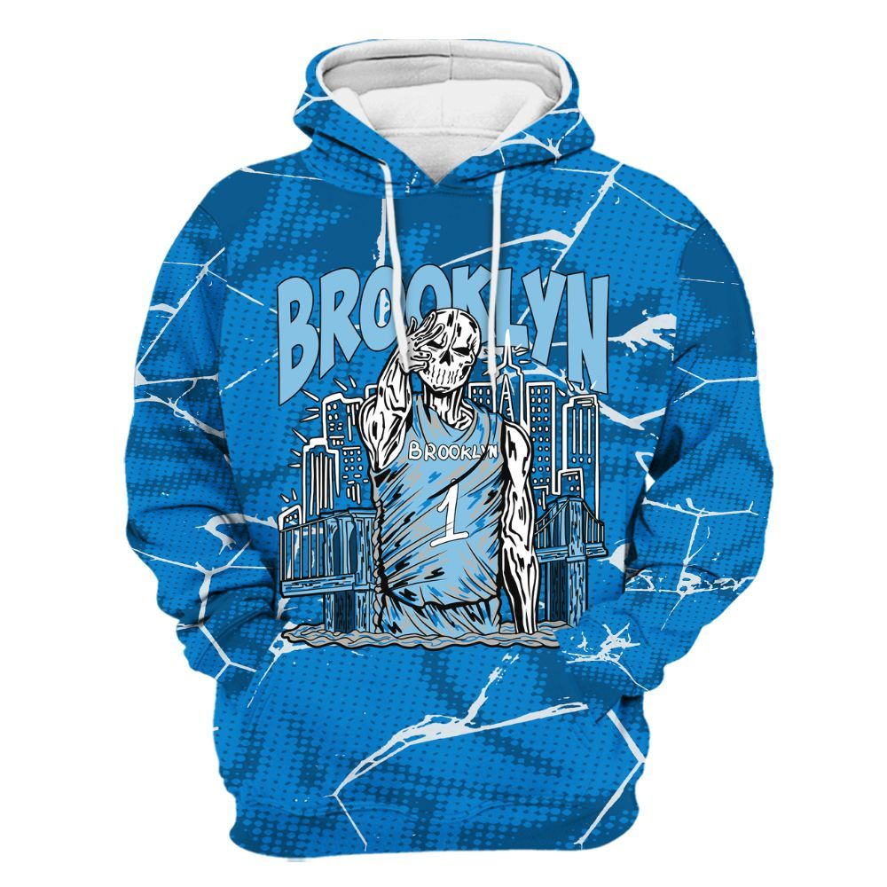 Hoodie To Match Military Blue 4s - Brooklyn's Skeleton Crack All Over Print