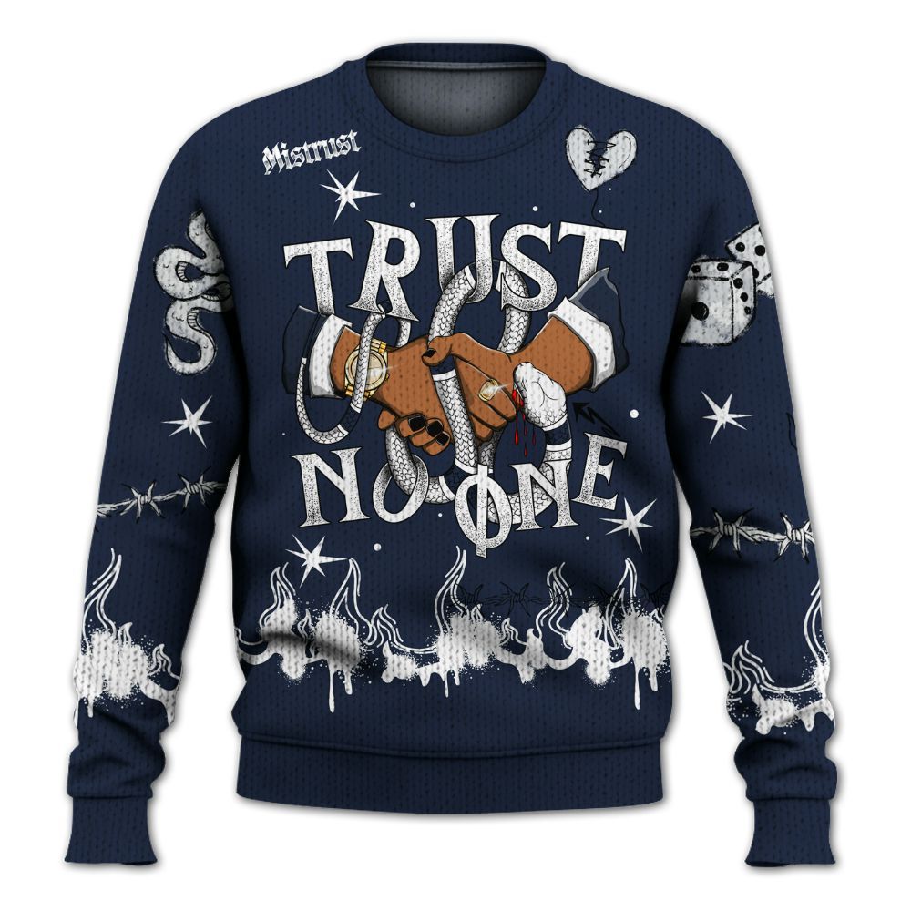 Knitted Sweater To Match Dunk Low White Midnight Navy - Trust No One Snake-Bite Doodle Crayon