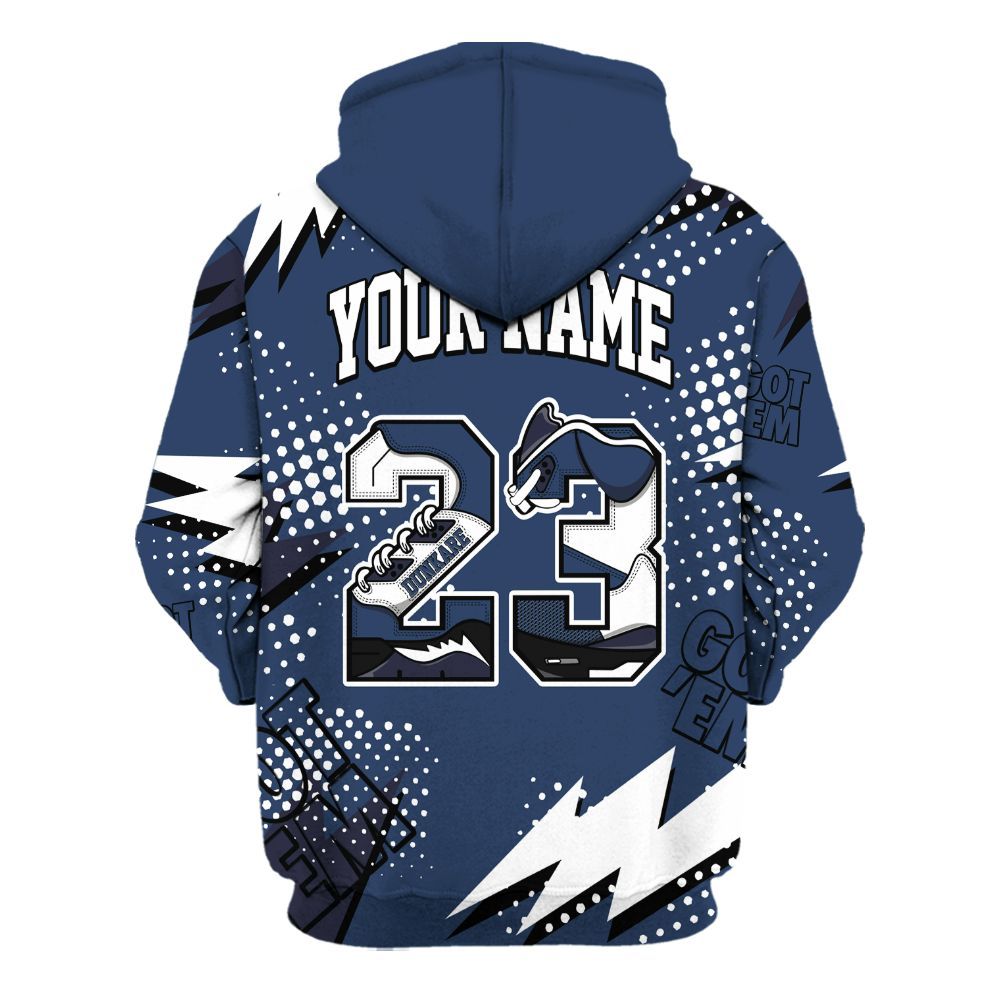Hoodie To Match Low 85 Metallic Blue 1s - Custom Name Number 23 5s All Over Print