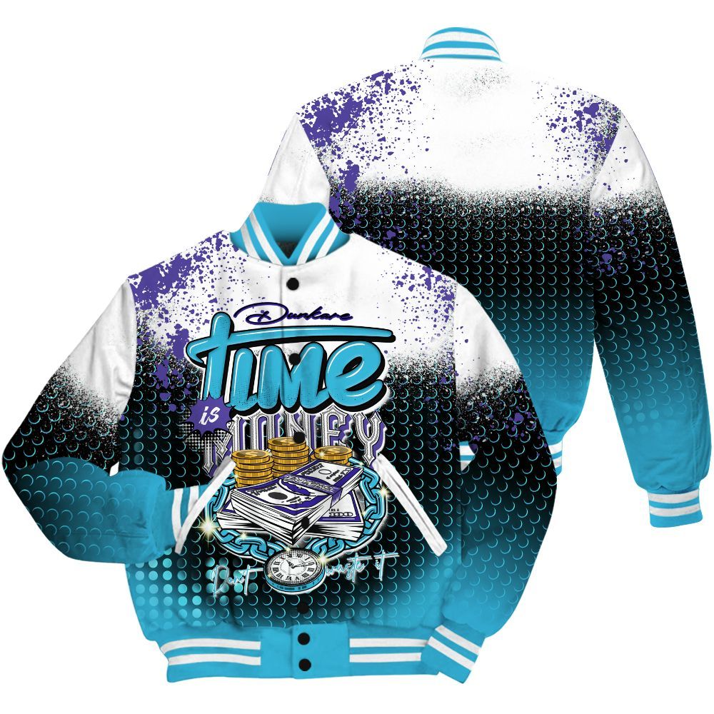 Varsity Jacket To Match Retro Aqua 6s Shirt, Halftone Time Is Money All Over Print
