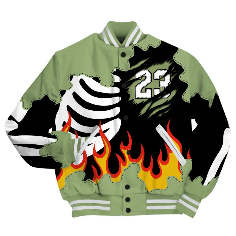 Varsity Jacket To Match Oil Green 4s - Burning Skeleton 23 G.O.A.T All Over Print