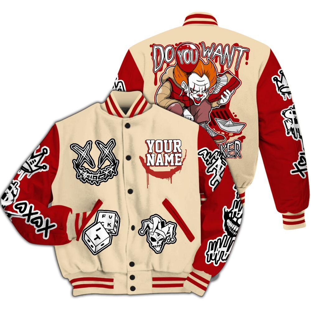 Varsity Jacket To Match Dunk Low Strawberry Waffle - Clown Scary Sneakers Graphic Custom Name All Over Print