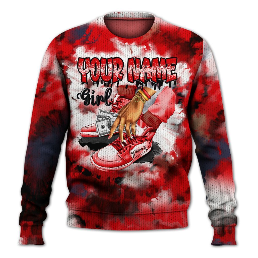 Knitted Sweater To Match Low OG Howard Bison 1s, Custom Name SNEAKER Girl Money Drip Tie Dye