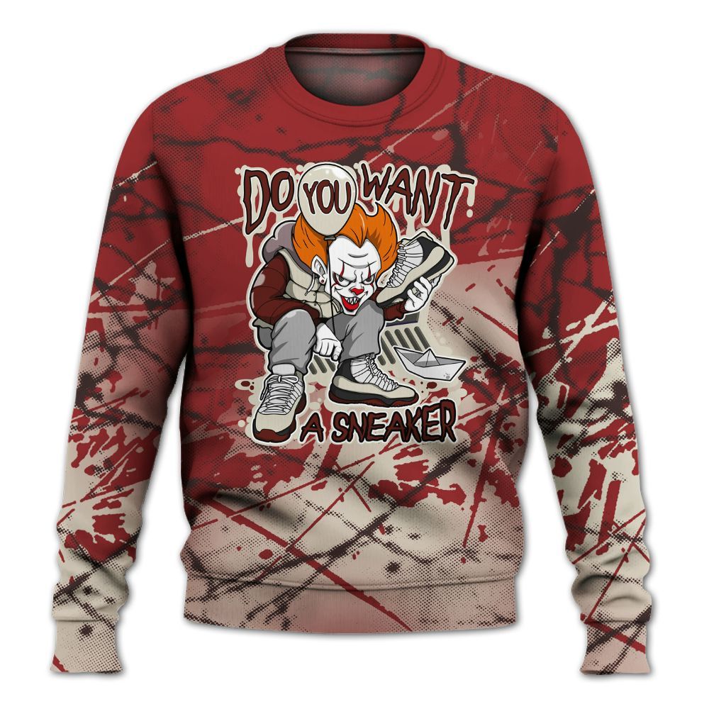 Sweatshirt To Match High 85 Bred 1s - Clown Scary Sneakers Halloween Graphic All Over Print